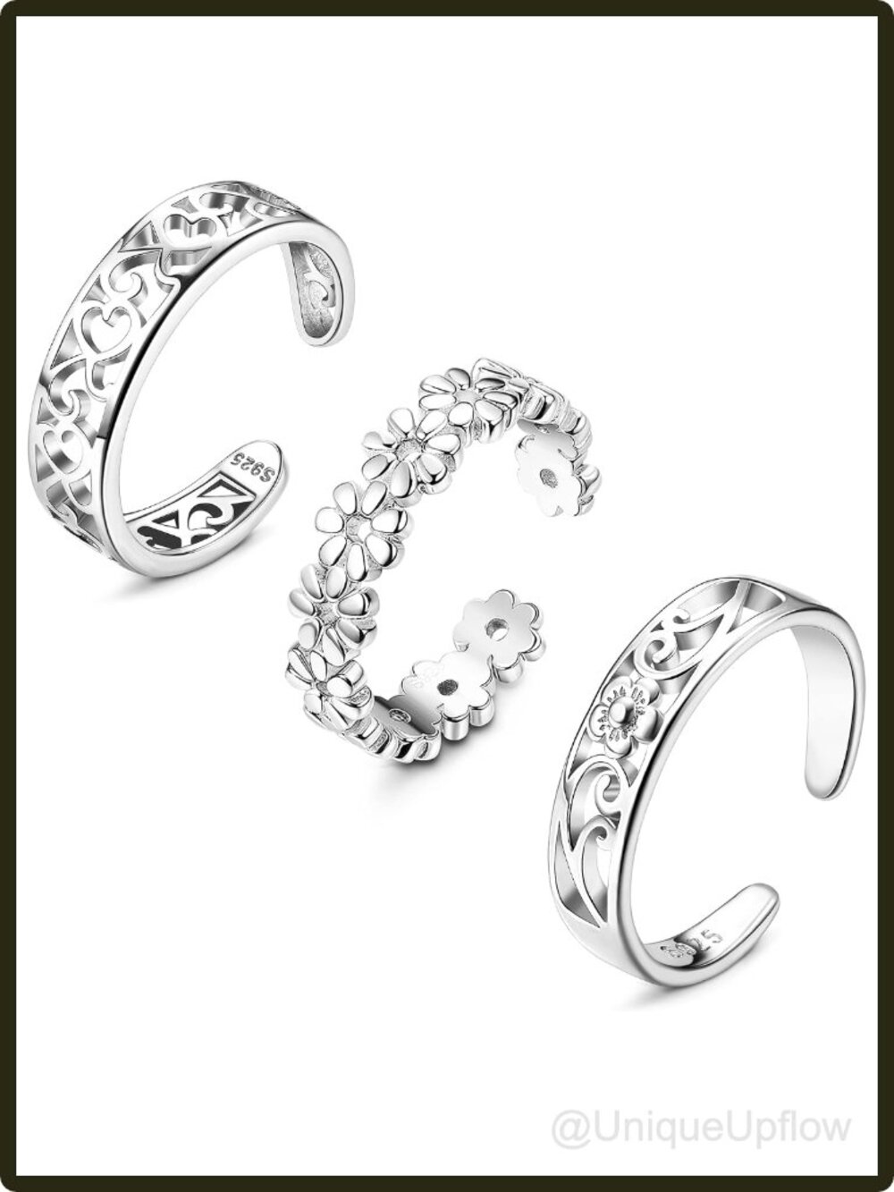 925 Sterling Silver Toe Rings Set of 3 Adjustable Open Circle Beach Poolside